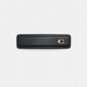 Coach Signature Leather Barrette Black | COH866171