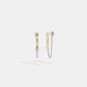 Coach Signature Mixed Chain Drop Earrings Gold/Silver | COH866175