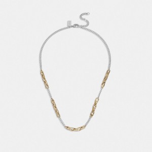 Coach Signature Mixed Chain Necklace Gold/Silver | COH866187