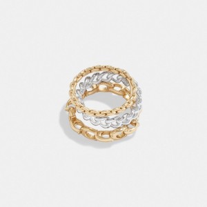 Coach Signature Mixed Chain Ring Set Gold/Silver | COH866155