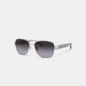 Coach Signature Ombré Narrow Pilot Sunglasses Grey Gradient | COH866346