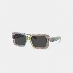 Coach Signature Oversized Rectangle Sunglasses Rainbow Signature | COH866358