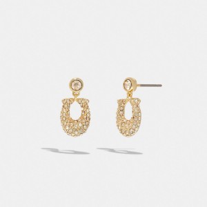 Coach Signature Pavé Earrings Gold/Clear | COH866095
