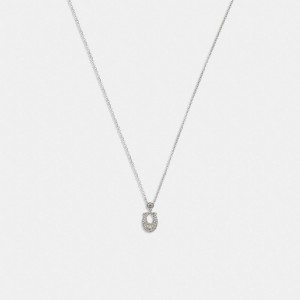 Coach Signature Pavé Necklace Silver & Clear | COH866086