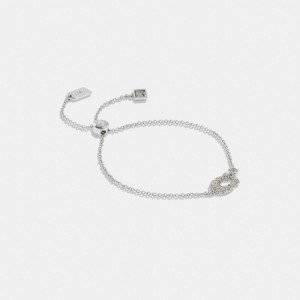 Coach Signature Pavé Slider Bracelet Silver & Clear | COH866178