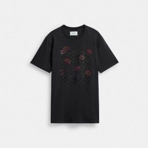 Coach Signature Square Kiss Print T Shirt In Organic Cotton Charcoal Multi | COH865985