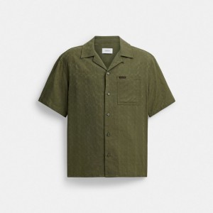 Coach Signature Woven Shirt In Organic Cotton Green | COH866909