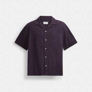 Coach Signature Woven Shirt In Organic Cotton Purple | COH866932