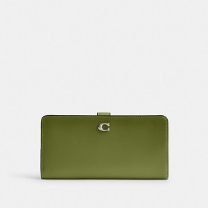 Coach Skinny Wallet Refined Calf Leather/Silver/Dark Lime | COH865485