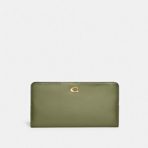 Coach Skinny Wallet Refined Calf Leather/Brass/Moss | COH865494