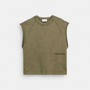 Coach Sleeveless Garment Dye Crewneck Olive | COH866885