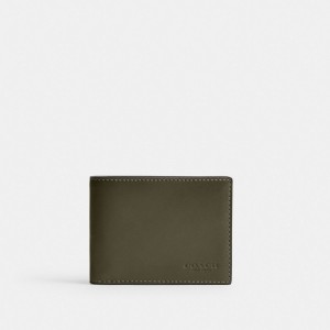 Coach Slim Billfold Wallet Calf Leather/Army Green | COH866714