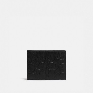Coach Slim Billfold Wallet In Signature Leather Pebble Leather/Black | COH866710