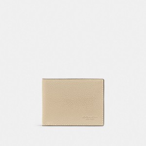 Coach Slim Billfold Wallet Polished Pebble Leather/Ivory | COH866715