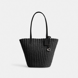 Coach Small Straw Tote Silver/Black | COH865058