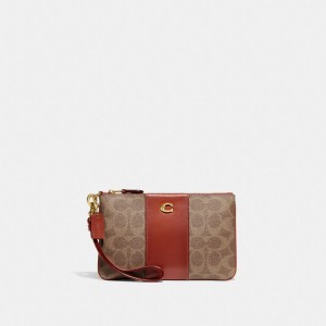 Coach Small Wristlet In Signature Canvas Coated Canvas/Brass/Tan/Rust | COH865645