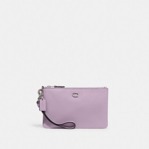 Coach Small Wristlet Polished Pebble Leather/Silver/Soft Purple | COH865622