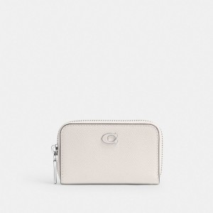 Coach Small Zip Around Card Case Crossgrain Leather/Chalk | COH866738