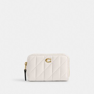 Coach Small Zip Around Card Case With Pillow Quilting Nappa Leather/Brass/Chalk | COH865586