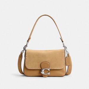 Coach Soft Tabby Shoulder Bag With Rivets And Tooling Silver/Peanut | COH864955