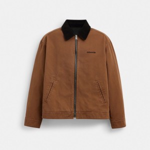 Coach Solid Lightweight Jacket In Regenerative Cotton Brown | COH866878