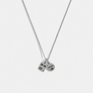 Coach Sterling Silver Double Charm Long Pendant Necklace Silver | COH867012