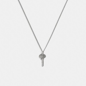 Coach Sterling Silver Key Pendant Necklace Silver | COH867010