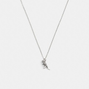 Coach Sterling Silver Skeletal Rexy Pendant Necklace Silver | COH867016