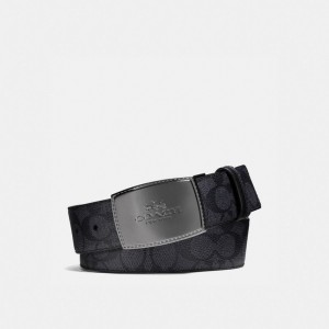 Coach Stitched Plaque Buckle Cut To Size Reversible Belt, 38 Mm Charcoal/Black | COH866996