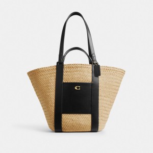 Coach Straw Pocket Tote Brass/Natural | COH865056