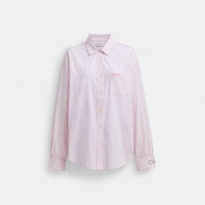 Coach Striped Button Down Shirt In Organic Cotton Pink/White | COH866011