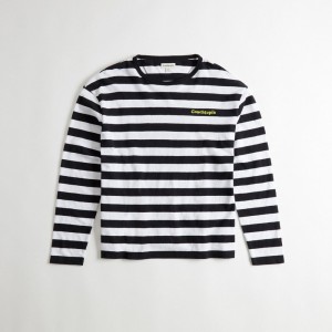 Coach Striped Long Sleeve T Shirt In 97% Recycled Cotton Black/Creme | COH866910