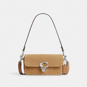 Coach Studio Baguette Bag With Rivets Silver/Peanut | COH864874