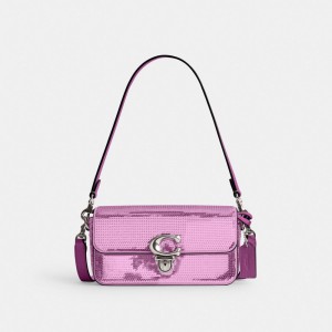 Coach Studio Baguette Bag With Sequins Calf Leather/Silver/Dark Magenta | COH864820