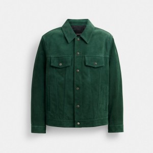 Coach Suede Leather Jacket Green | COH866857