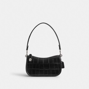 Coach Swinger Bag 20 Croc Embossed Leather/Silver/Black | COH864930