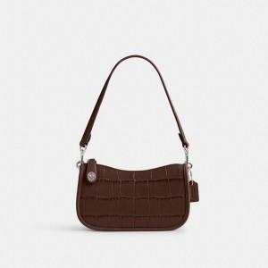 Coach Swinger Bag 20 Croc Embossed Leather/Silver/Maple | COH864770