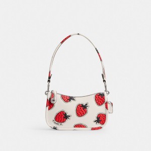 Coach Swinger Bag 20 With Strawberry Print Glovetanned Leather/Silver/Chalk Multi | COH864933