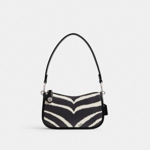 Coach Swinger Bag 20 With Zebra Print Refined Calf Leather/Silver/Zebra | COH864934