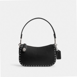Coach Swinger Bag With Rivets Silver/Black | COH865391