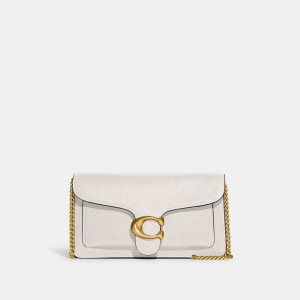 Coach Tabby Chain Clutch Polished Pebble Leather/Brass/Chalk | COH865248