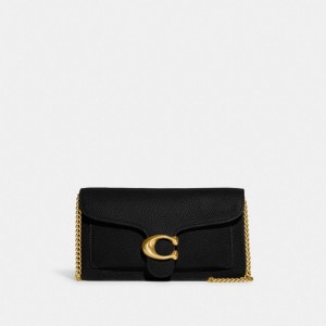 Coach Tabby Chain Clutch Polished Pebble Leather/Brass/Black | COH865305
