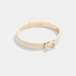Coach Tabby Enamel Hinged Bangle Gold/Chalk | COH866078