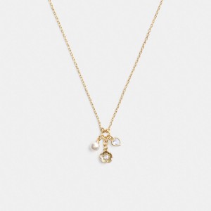 Coach Tea Rose Cluster Pendant Necklace Gold | COH866210