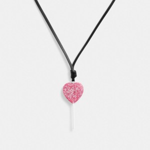 Coach The Lil Nas X Drop Heart Lollipop Necklace Silver/Pink | COH866115
