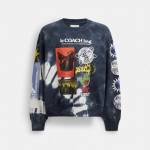 Coach Tie Dye Graphic Crewneck Sweatshirt In Organic Cotton Black White Multi | COH866929