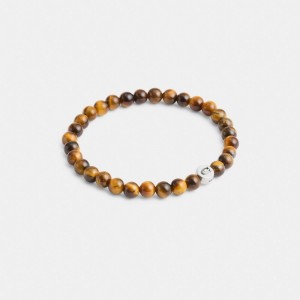 Coach Tiger’s Eye Beaded Bracelet Silver/Brown | COH867031