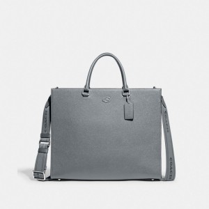 Coach Tote Bag 40 With Signature Canvas Grey Blue | COH866521