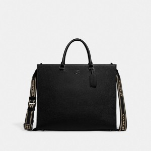 Coach Tote Bag 40 With Signature Canvas Black | COH866645