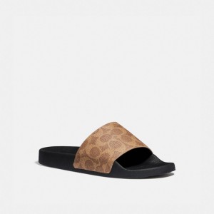 Coach Udele Sport Slide In Signature Canvas Signature Coated Canvas/Rubber/Tan | COH865855